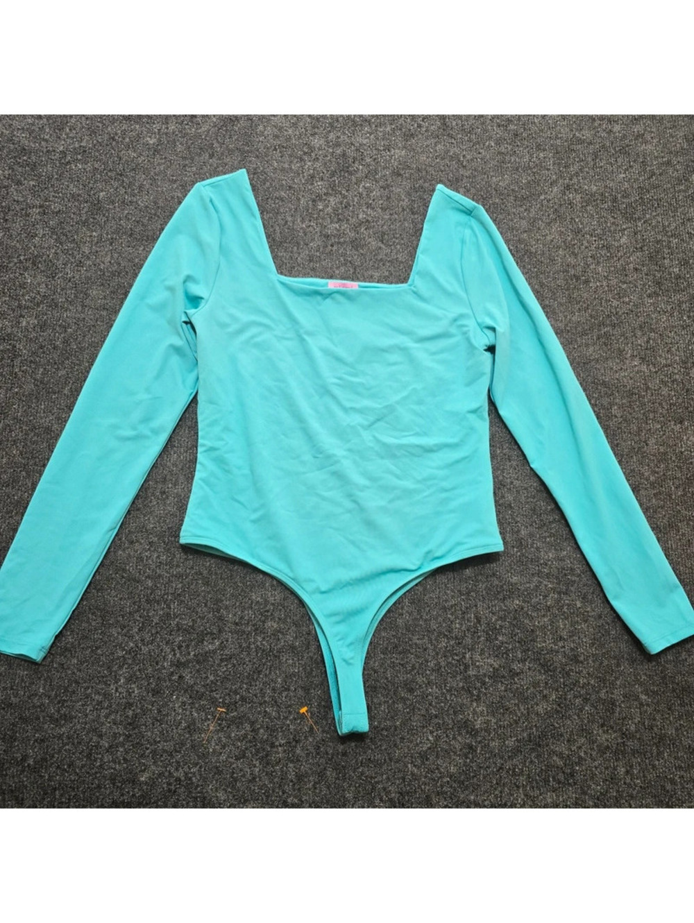 NWT Francesca's Mi Ami Teal Square Neck Long Sleeve Bodysuit Large Blue Thong
